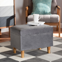 Baxton Studio JY20A250-Grey Velvet-Otto Baxton Studio Elias Modern and Contemporary Grey Velvet Fabric Upholstered and Oak Brown Finished Wood Storage Ottoman